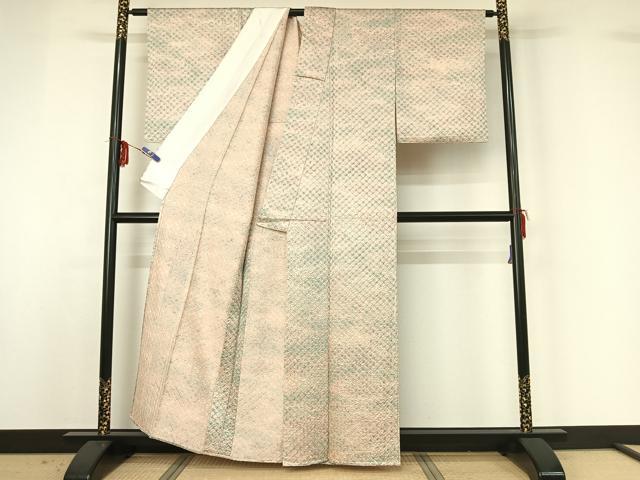 平和屋着物▽上質な小紋 単衣 総絞り 霞文 正絹 逸品 AABG3725jh