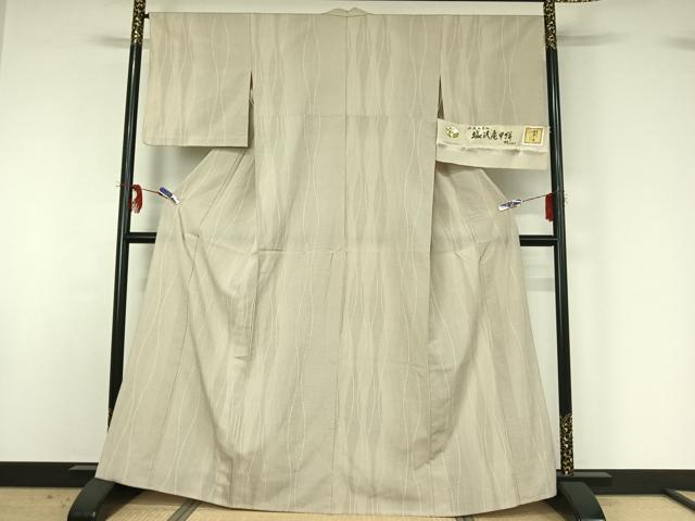 平和屋着物▽本塩沢 単衣 110亀甲 塩沢亀甲絣 反端付き 正絹 逸品 AABG3726jh