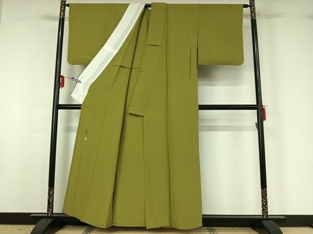 平和屋着物▽本草木染作家 瑞寶 色無地 単衣 青丹色 正絹 逸品 AABG3732jh