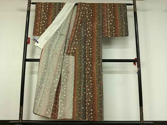 平和屋着物▽上質な小紋 単衣 花間道 金彩 正絹 逸品 AABG3733jh