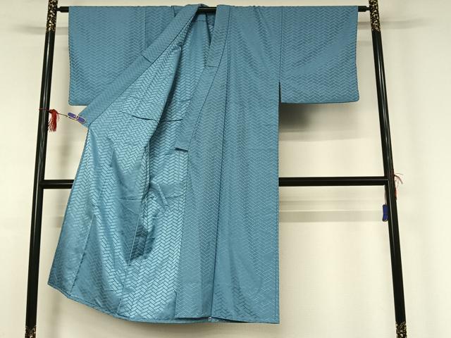 平和屋着物▽男性 色無地 単衣 網代地紋 天色 洗える着物 AABG3735jh