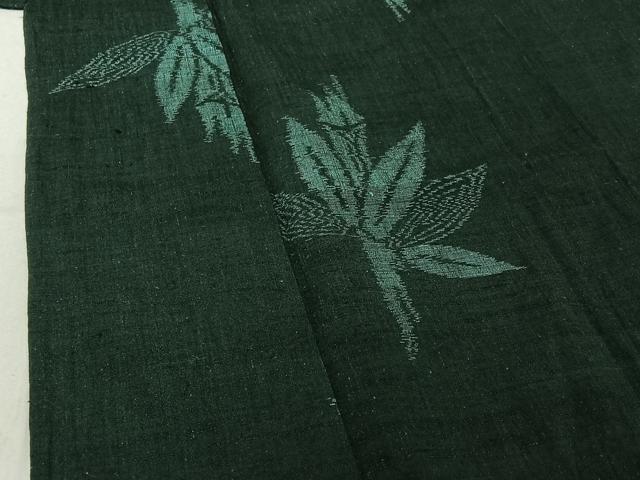 平和屋着物▽上質な紬 単衣 笹竹文 正絹 逸品 AABG3737jh