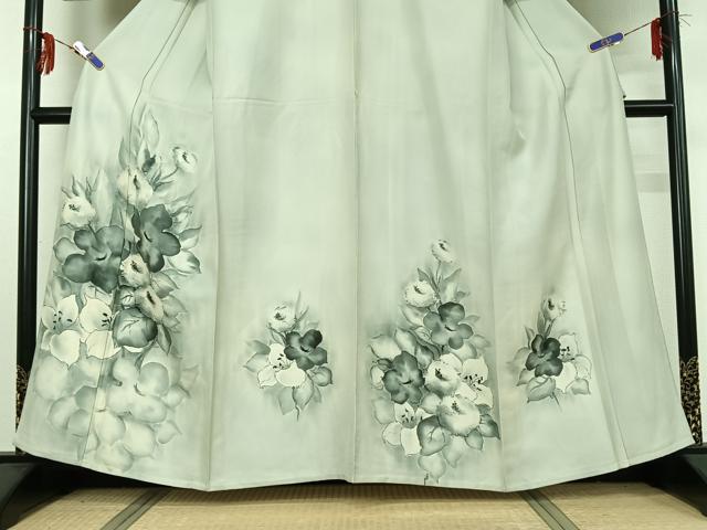平和屋着物▽訪問着 単衣 手描き 草花文 暈し染め 正絹 逸品 AABG3738jh