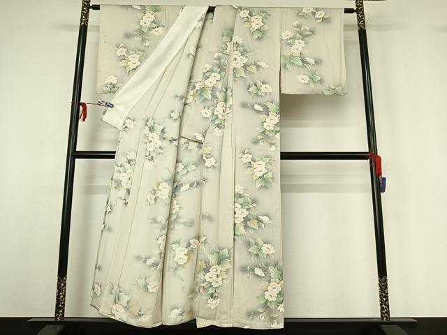 平和屋着物▽上質な小紋 単衣 手描き 草花文 暈し染め 金彩 正絹 逸品 AABG3749jh