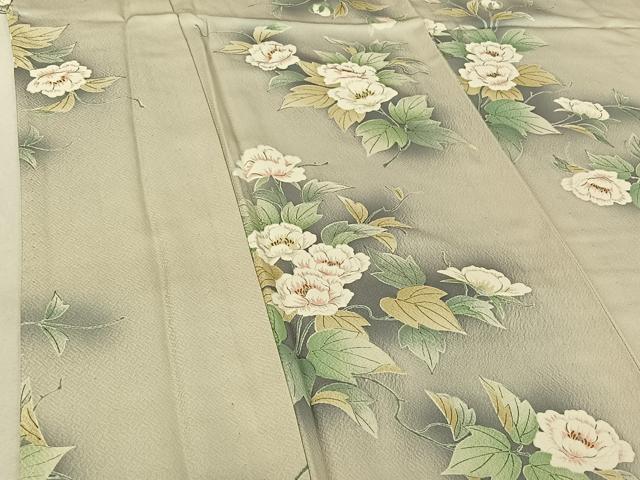 平和屋着物▽上質な小紋 単衣 手描き 草花文 暈し染め 金彩 正絹 逸品 AABG3749jh