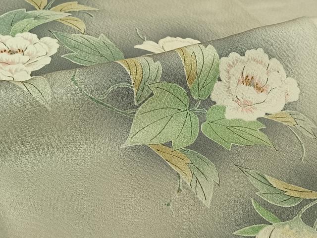 平和屋着物▽上質な小紋 単衣 手描き 草花文 暈し染め 金彩 正絹 逸品 AABG3749jh