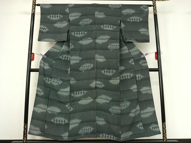 平和屋着物▽上質な小紋 単衣 幾何学文様 黒地 正絹 逸品 AABG3752jh