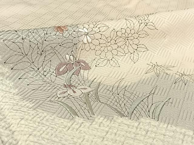 平和屋着物▽訪問着 単衣 絞り 刺繍 草花文 正絹 逸品 AABG3757jh