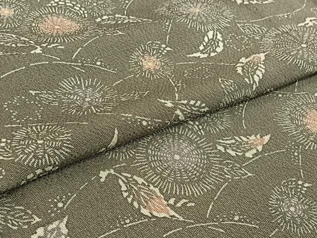 平和屋着物▽上質な小紋 単衣 型染め 草花文 鬼しぼ縮緬 正絹 逸品 未使用 AABG3760jh