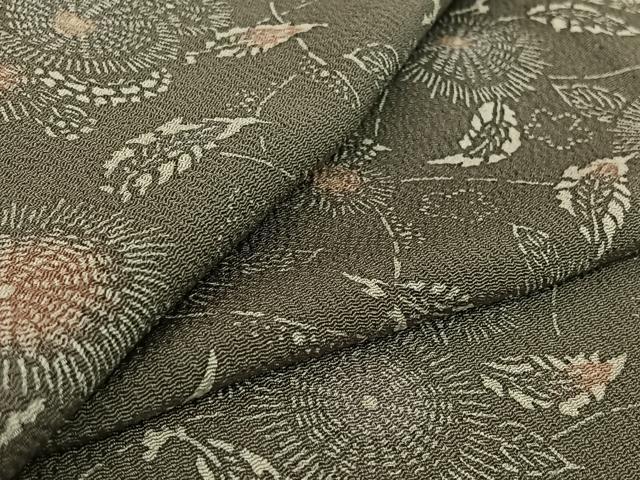 平和屋着物▽上質な小紋 単衣 型染め 草花文 鬼しぼ縮緬 正絹 逸品 未使用 AABG3760jh