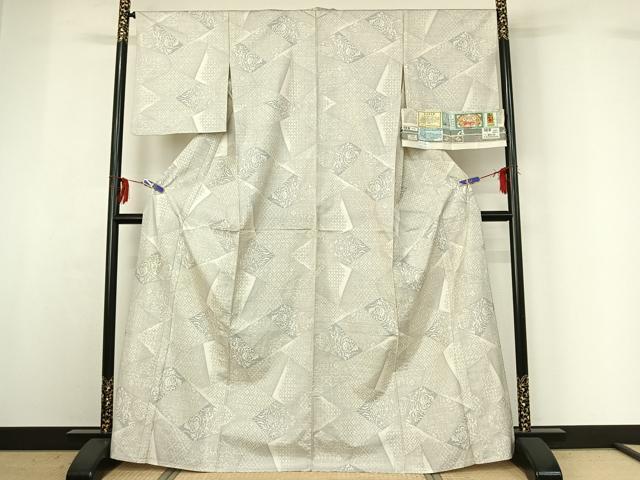 平和屋着物▽本場大島紬 白大島 単衣 9マルキ 切嵌花文 証紙付き 正絹 逸品 AABG3763jh