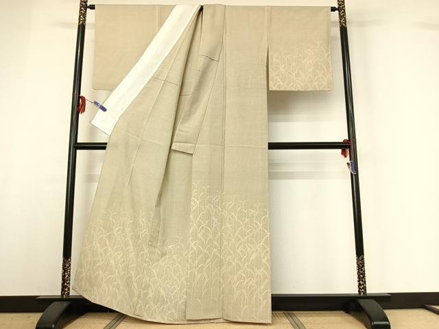 平和屋着物▽本塩沢 訪問着 単衣 110亀甲 草葉文 正絹 逸品 AABG3764jh