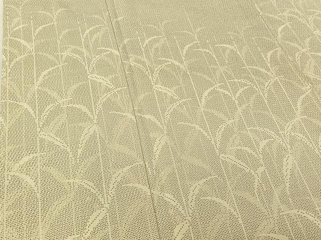 平和屋着物▽本塩沢 訪問着 単衣 110亀甲 草葉文 正絹 逸品 AABG3764jh