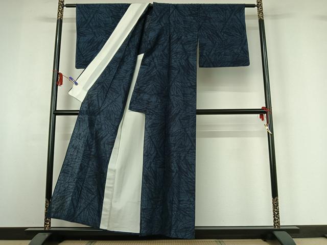 平和屋着物▽本場結城紬 重要無形文化財 単衣 80亀甲 笹竹文 正絹 逸品 AABG3770jh