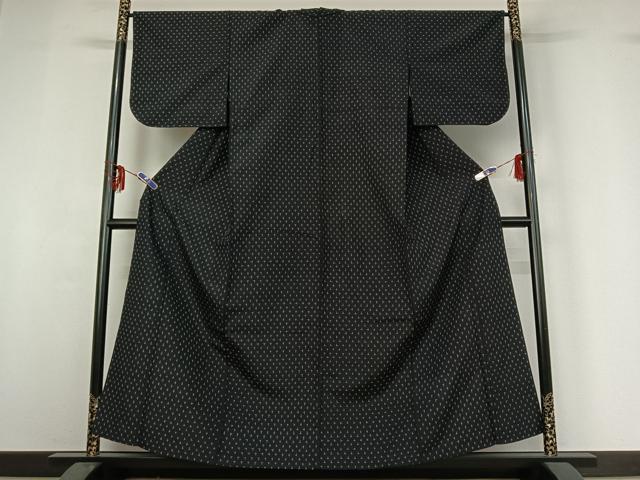 平和屋着物▽上質な紬 単衣 十字絣 黒地 正絹 逸品 AABG3771jh