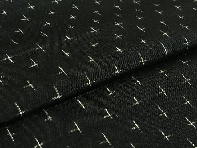 平和屋着物▽上質な紬 単衣 十字絣 黒地 正絹 逸品 AABG3771jh