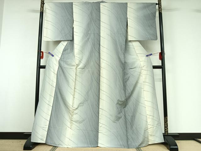 平和屋着物▽上質な紬 単衣 変わり斜縞 正絹 逸品 AABG3779jh