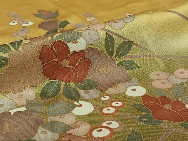 平和屋着物▽訪問着 単衣 駒刺繍 花蝶文 暈し染め 金彩 正絹 逸品 AABG3782jh