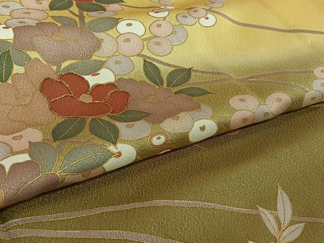 平和屋着物▽訪問着 単衣 駒刺繍 花蝶文 暈し染め 金彩 正絹 逸品 AABG3782jh