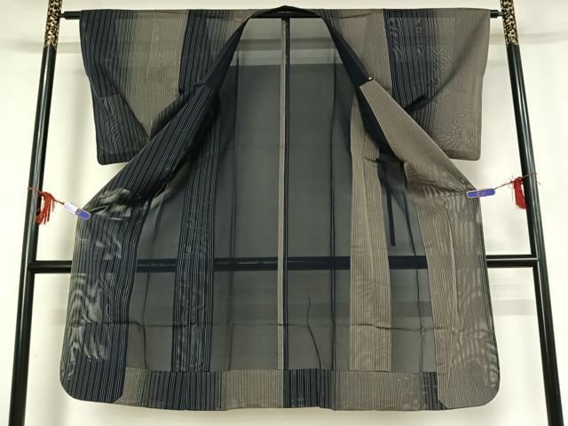 平和屋着物▽道行コート スリーシーズン 春夏秋 塵除け 縞 正絹 逸品 AABG3785jh