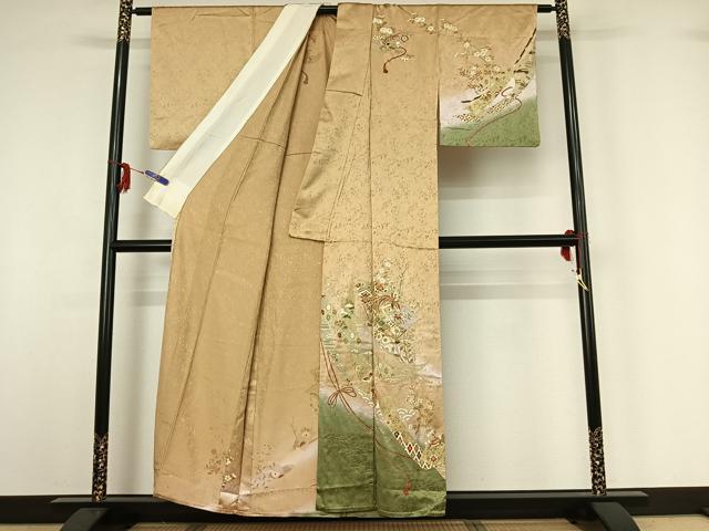 平和屋着物▽訪問着 単衣 扇面花鳥文 暈し染め 金彩 正絹 逸品 AABG3791jh