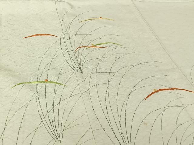 平和屋着物▽訪問着 単衣 手描き 刺繍 露芝文 正絹 逸品 AABG3796jh