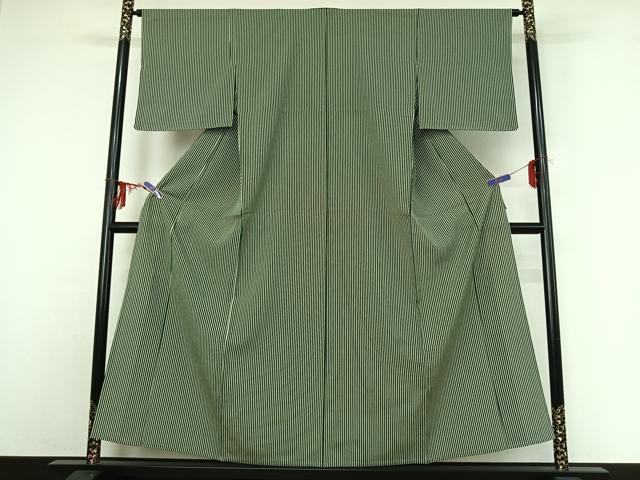 平和屋着物▽上質な小紋 単衣 縞 正絹 逸品 AABG3801jh