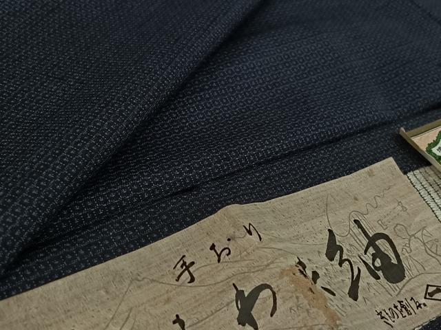 平和屋着物▽男性 本場塩沢紬 単衣 100亀甲 総詰め 証紙付き 正絹 逸品 AABG3803jh
