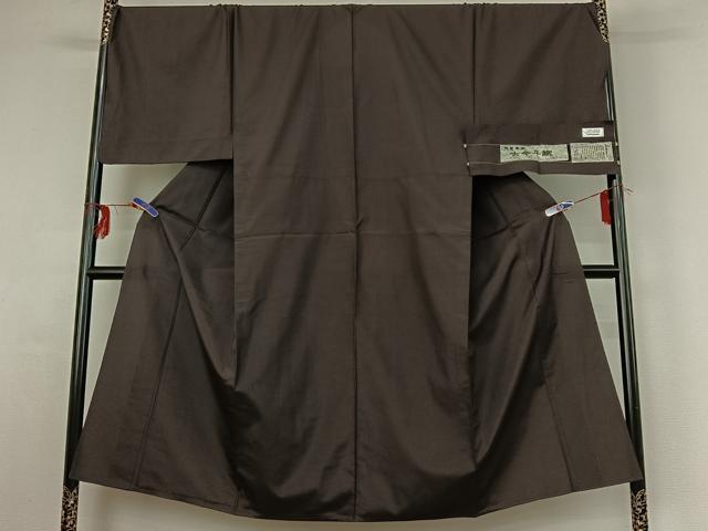 平和屋着物▽男性 紬 単衣 古今平織 紫黒色 反端付き 正絹 逸品 AABG3804jh