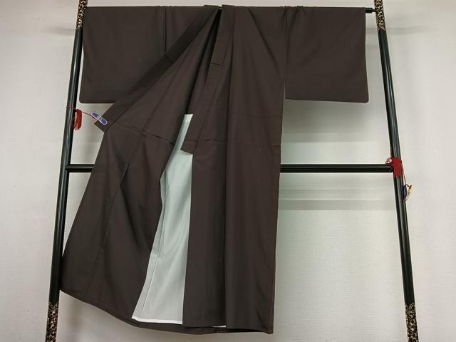 平和屋着物▽男性 紬 単衣 古今平織 紫黒色 反端付き 正絹 逸品 AABG3804jh