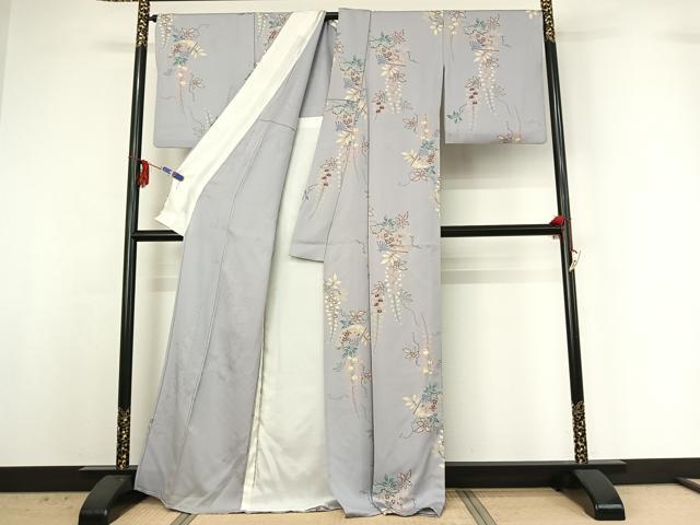 平和屋着物▽上質な小紋 単衣 扇面花文 金彩 正絹 逸品 AABG3806jh