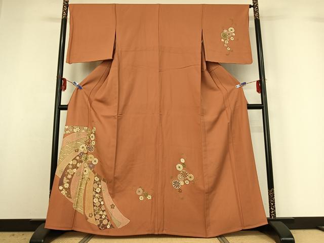 平和屋着物▽創業460年・千總 訪問着 単衣 几帳花文 金彩 高島屋扱い 正絹 逸品 AABG3808jh
