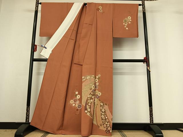 平和屋着物▽創業460年・千總 訪問着 単衣 几帳花文 金彩 高島屋扱い 正絹 逸品 AABG3808jh