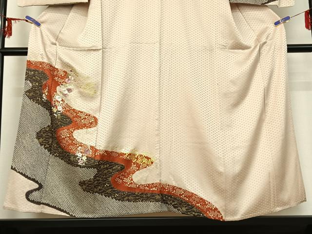 平和屋着物▽訪問着 単衣 中国三大刺繍 相良刺繍 駒刺繍 絞り 道長花文 金彩 正絹 逸品 AABG3811jh