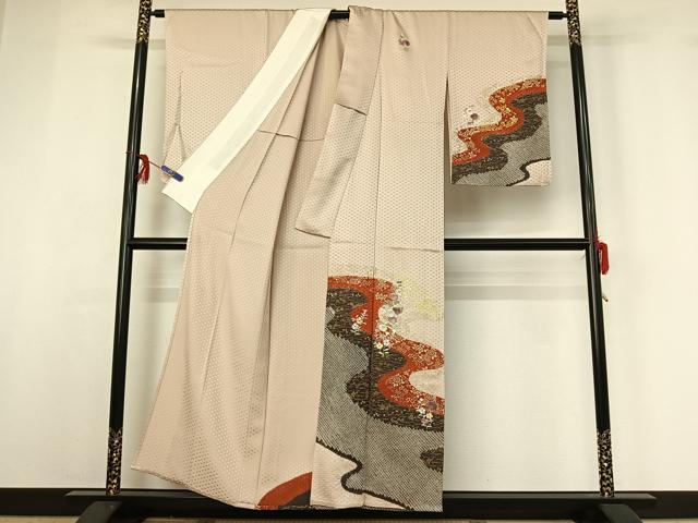 平和屋着物▽訪問着 単衣 中国三大刺繍 相良刺繍 駒刺繍 絞り 道長花文 金彩 正絹 逸品 AABG3811jh
