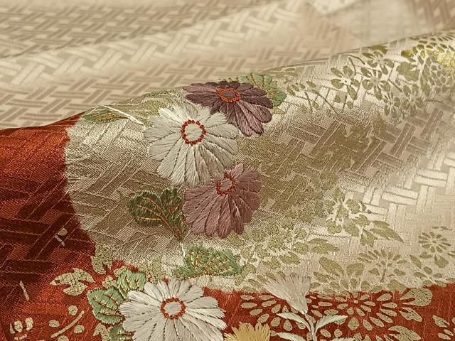 平和屋着物▽訪問着 単衣 中国三大刺繍 相良刺繍 駒刺繍 絞り 道長花文 金彩 正絹 逸品 AABG3811jh