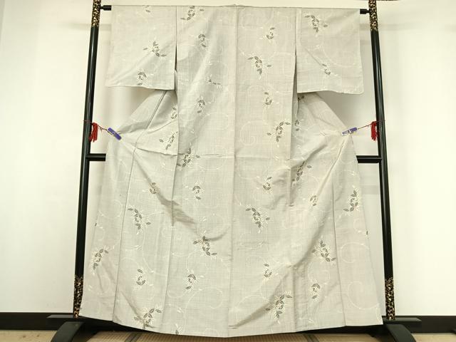 平和屋着物▽上質な紬 単衣 南天文 正絹 逸品 AABG3812jh