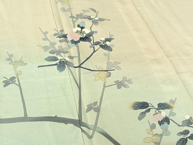 平和屋着物▽訪問着 単衣 友禅 作家物 枝花文 暈し染め 正絹 逸品 AABG3813jh
