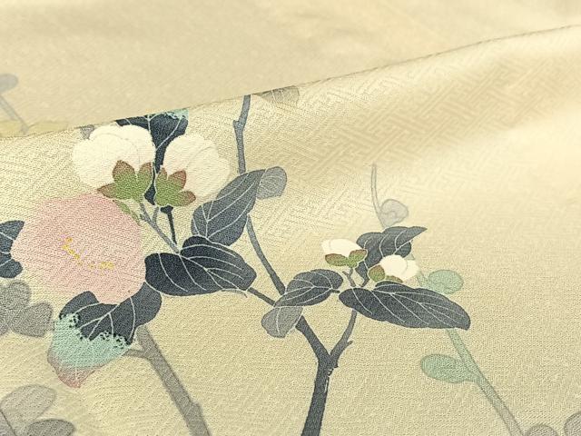 平和屋着物▽訪問着 単衣 友禅 作家物 枝花文 暈し染め 正絹 逸品 AABG3813jh