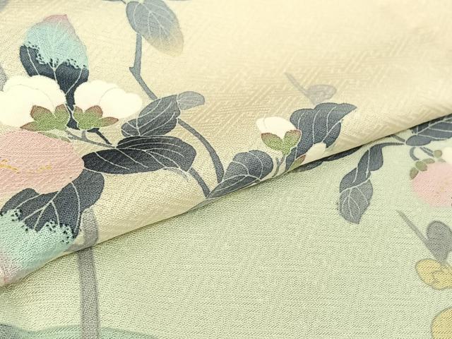 平和屋着物▽訪問着 単衣 友禅 作家物 枝花文 暈し染め 正絹 逸品 AABG3813jh