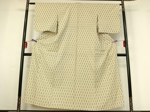 平和屋着物▽本塩沢 単衣 亀甲文 正絹 逸品 AABG3818jh