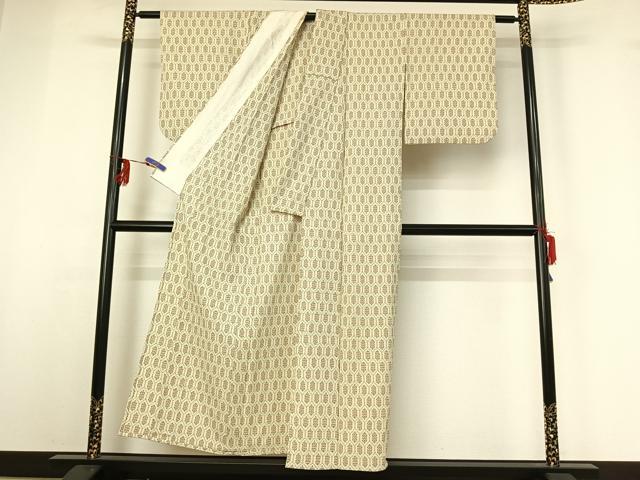 平和屋着物▽本塩沢 単衣 亀甲文 正絹 逸品 AABG3818jh