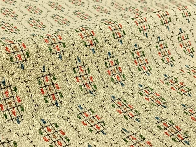 平和屋着物▽本塩沢 単衣 亀甲文 正絹 逸品 AABG3818jh