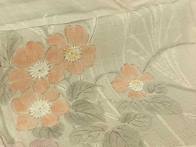 平和屋着物▽訪問着 単衣 生紬 手描き 草花文 正絹 逸品 AABG3823jh