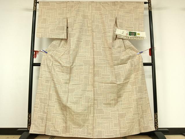 平和屋着物▽大島紬 単衣 幾何学文様 大丸扱い 反端付き 正絹 逸品 AABG3827jh