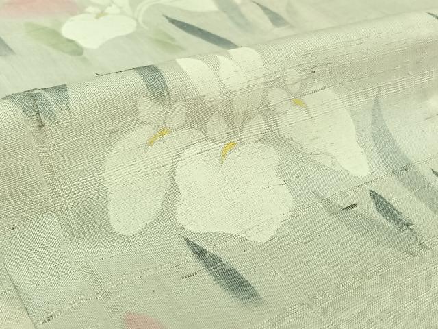 平和屋着物▽訪問着 単衣 紬地 燕子花文 正絹 逸品 AABG3830jh