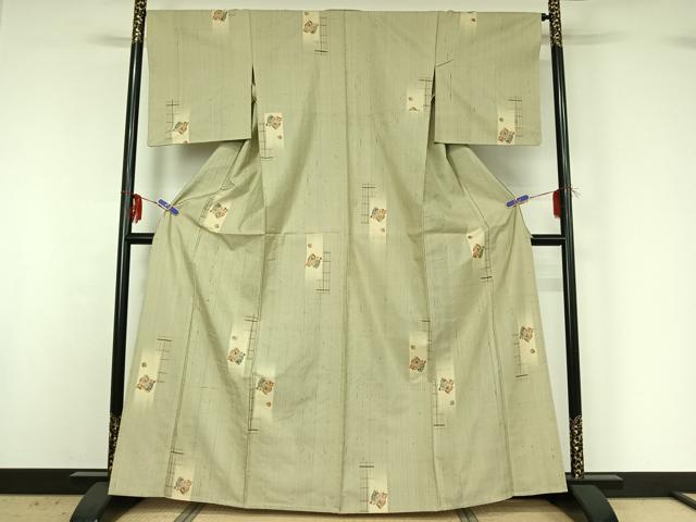 平和屋着物▽上質な紬 単衣 玩具文 正絹 逸品 AABG3831jh