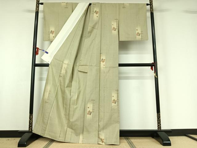平和屋着物▽上質な紬 単衣 玩具文 正絹 逸品 AABG3831jh