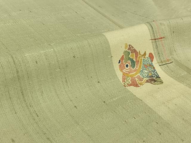 平和屋着物▽上質な紬 単衣 玩具文 正絹 逸品 AABG3831jh