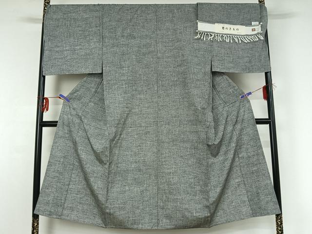 平和屋着物▽男性 紬 単衣 霞文 反端付き 正絹 逸品 キングサイズ AABG3838jh
